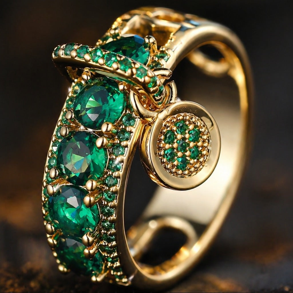 Dangling Green Crystal Charm Ring