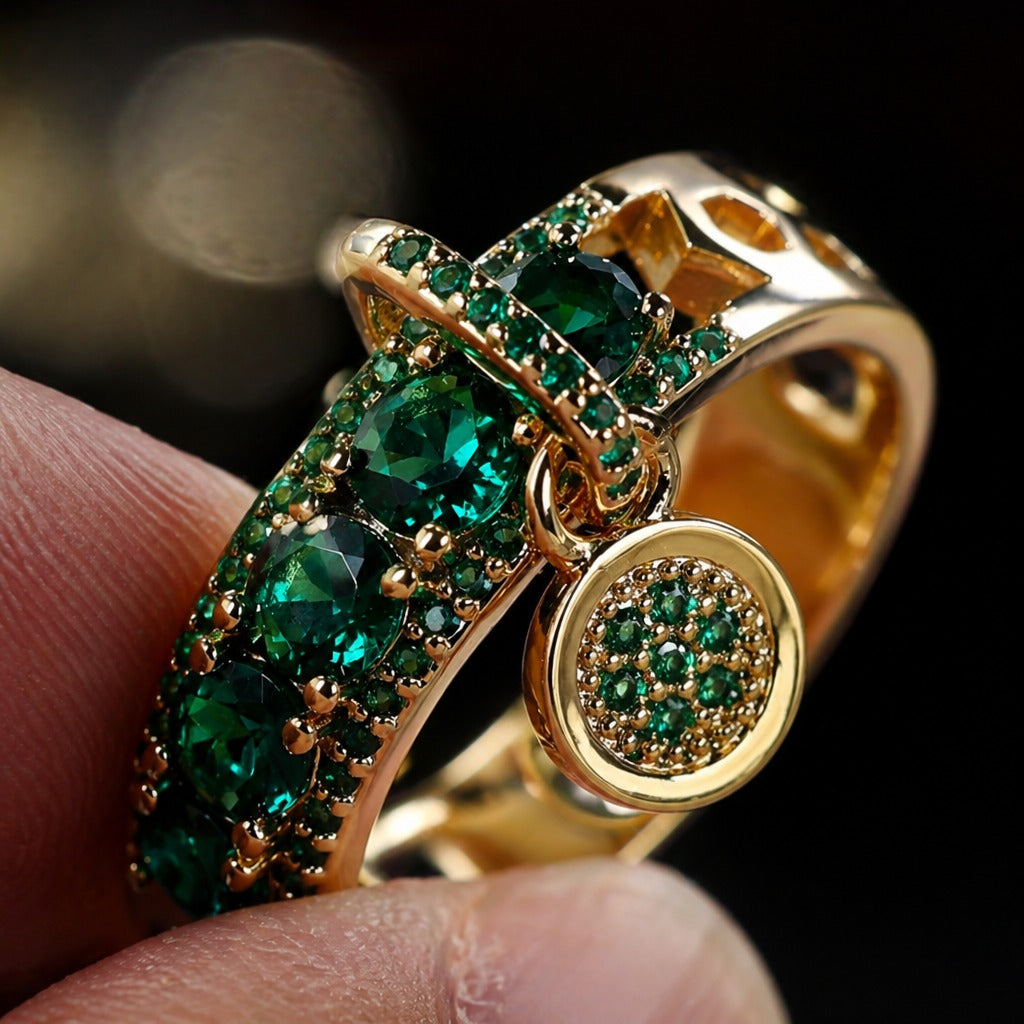 Dangling Green Crystal Charm Ring
