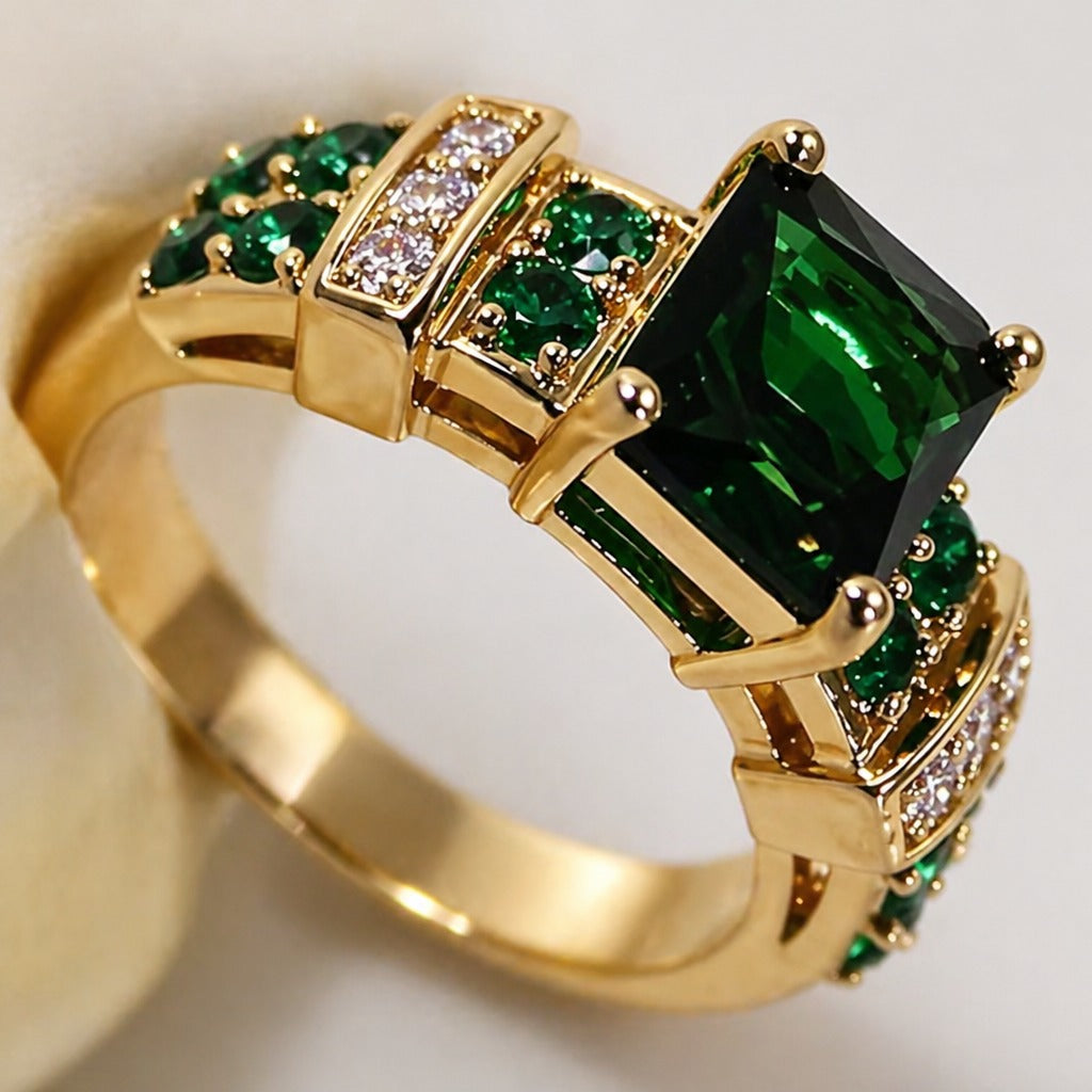 Green Crystalline Golden Ring