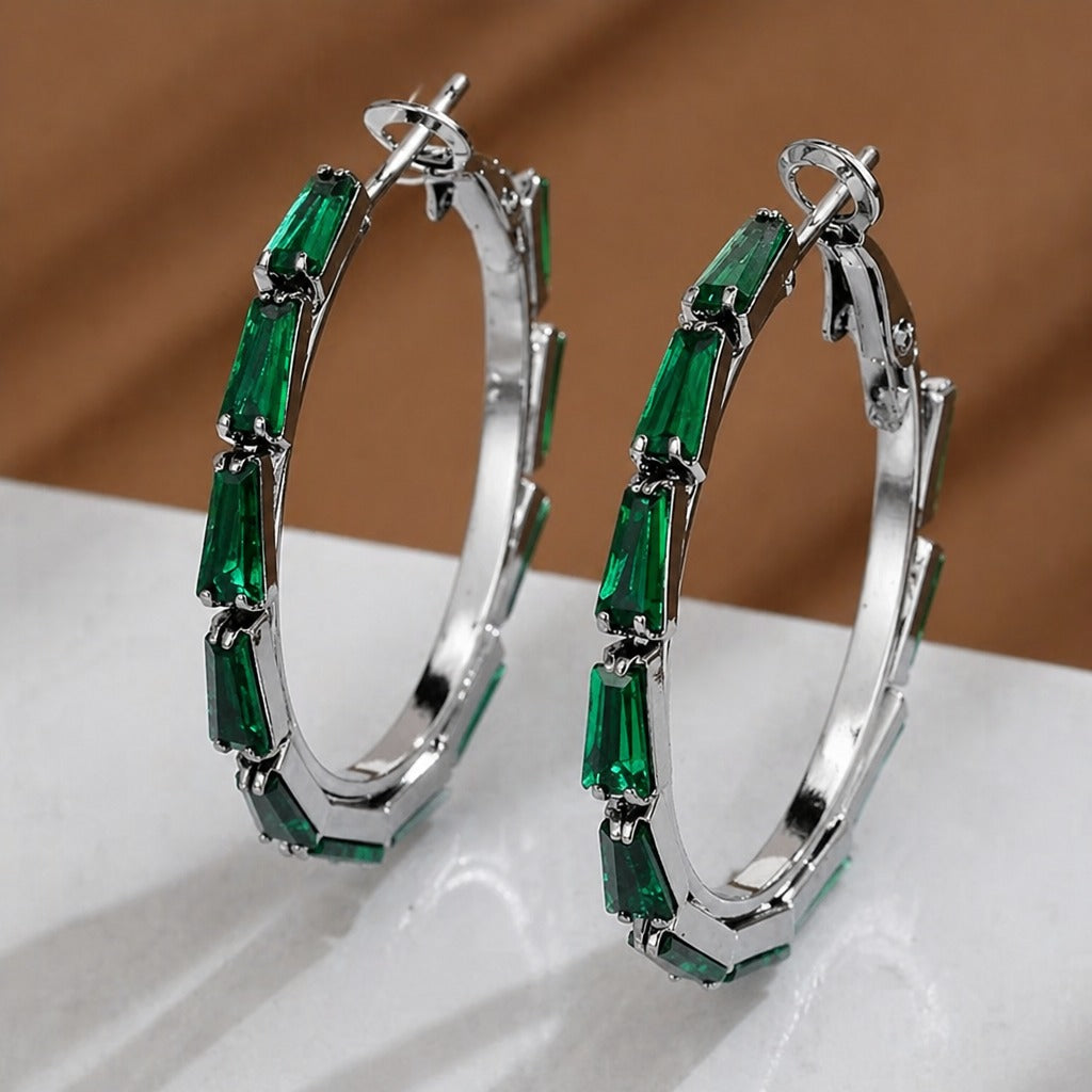 Green Crystal Hoop Earrings