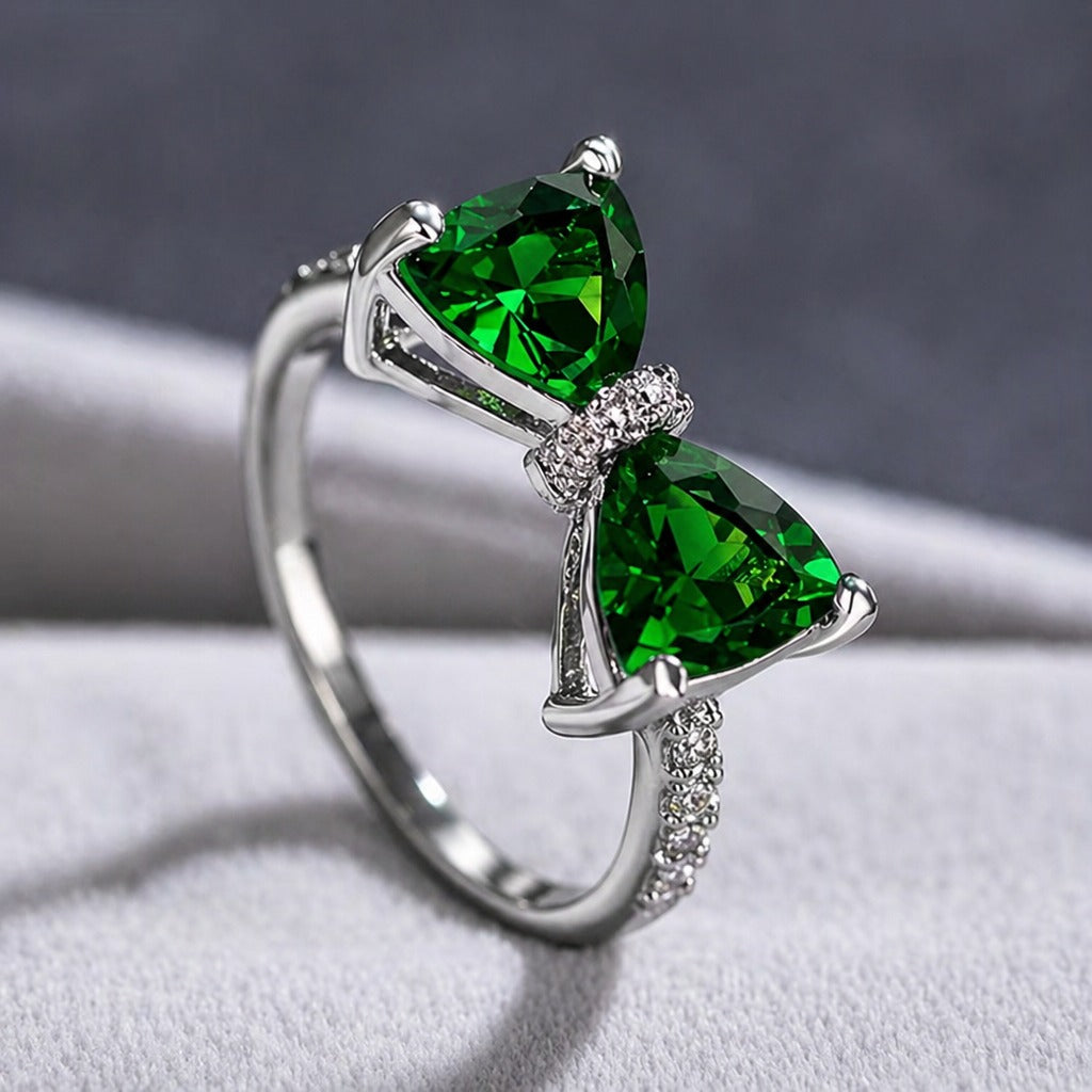Green Crystal Bow Ring