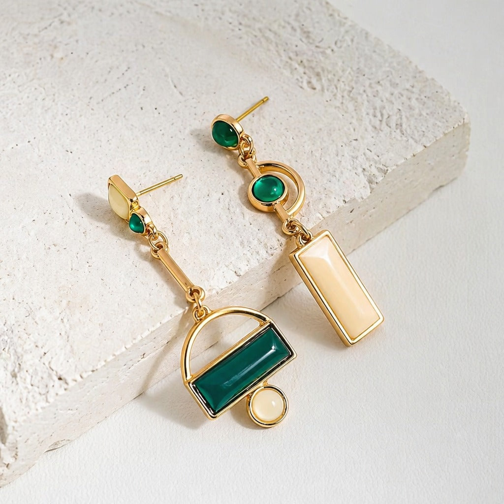 Emerald Geometry Statement Earrings