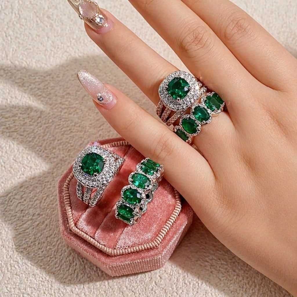 Luxury Stacked Green Crystal Ring