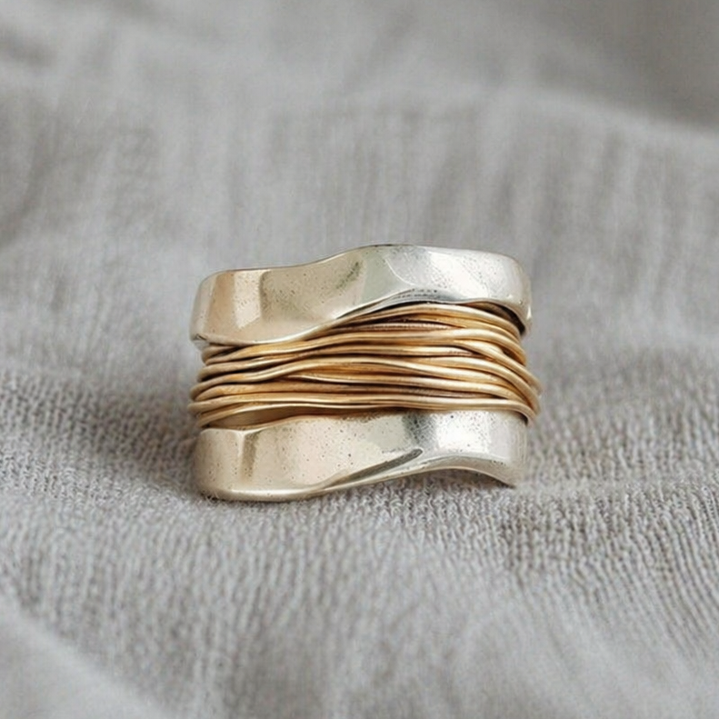 Silver Golden Threads Ring