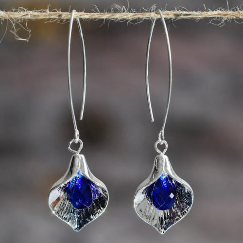 Blue Crystal Silver Earrings