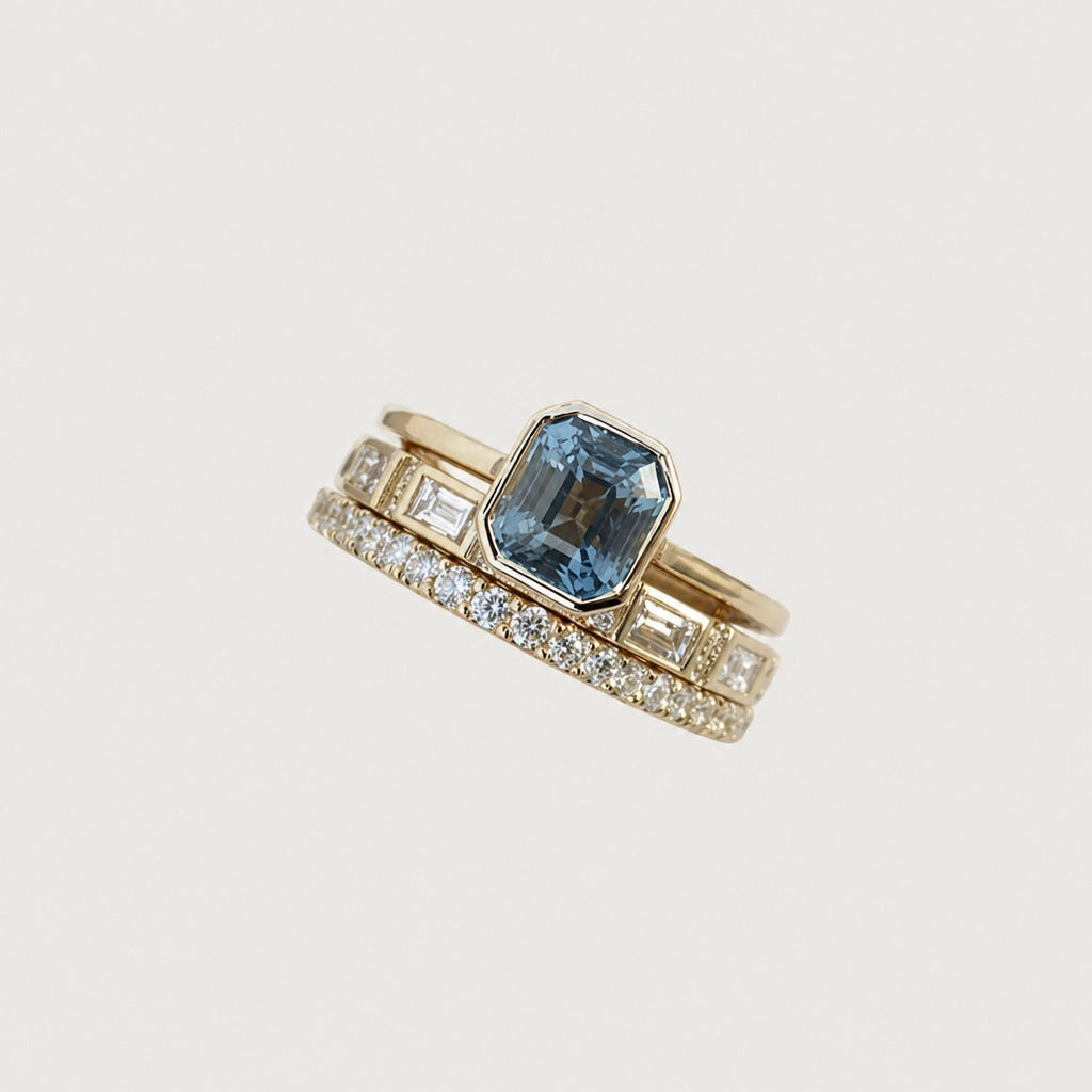 Gold Blue Ring Set