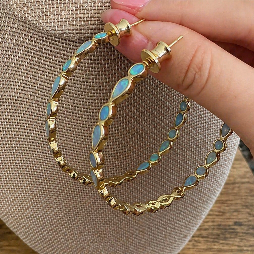 Vintage Blue Opal Ring Earrings
