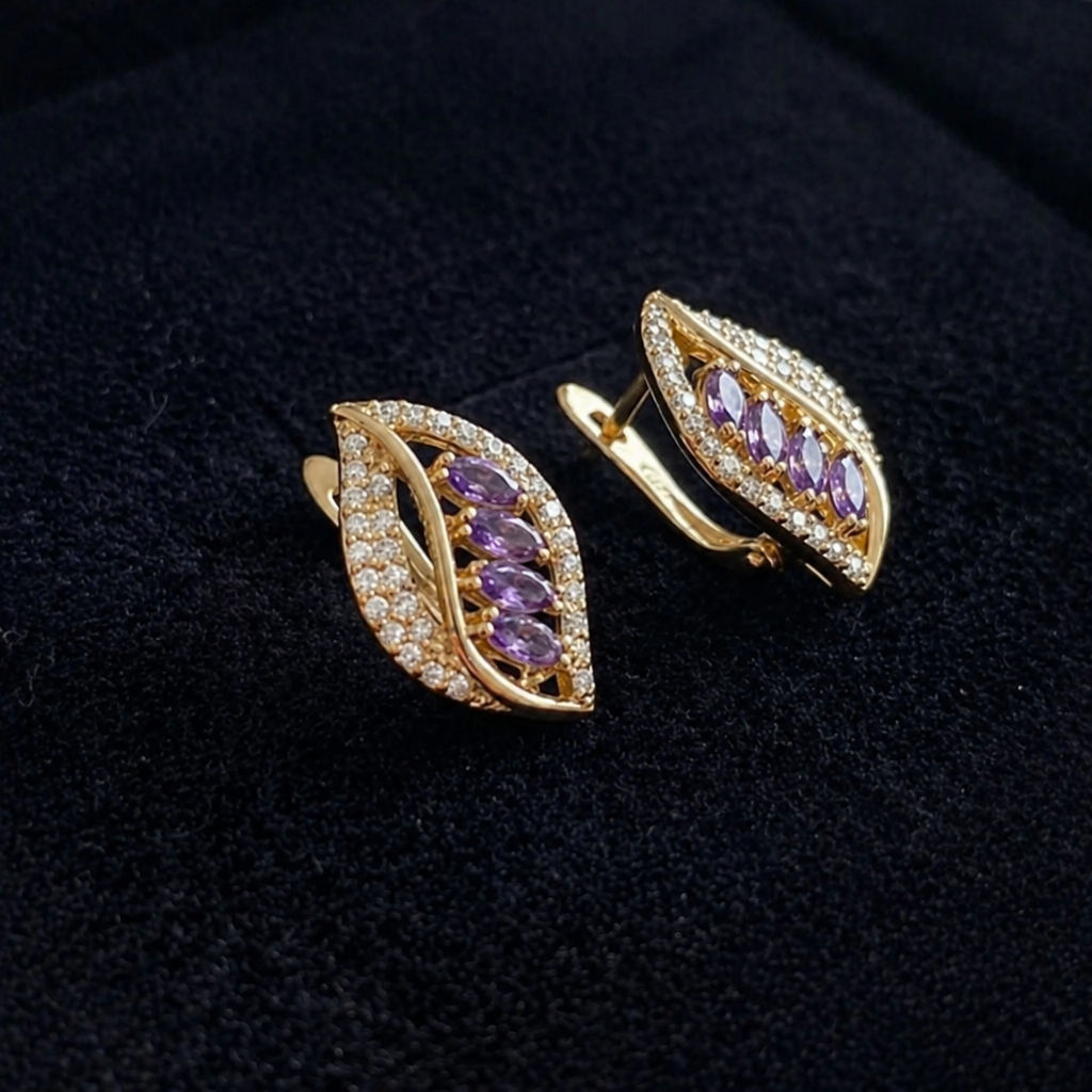 Nyvella Violet Feather Rose Gold Earrings