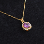 Amethyst Square Gold Pave Necklace