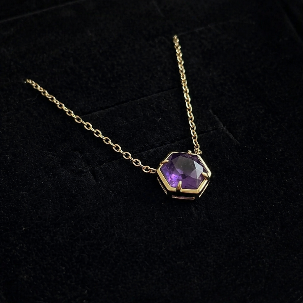 Amethyst Bezel Rose Gold Pendant Necklace