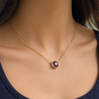 Amethyst Bezel Rose Gold Pendant Necklace