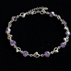 Heart Charm Amethyst White Gold Bracelet