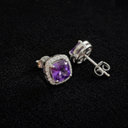 Amethyst Square Pave White Gold Studs