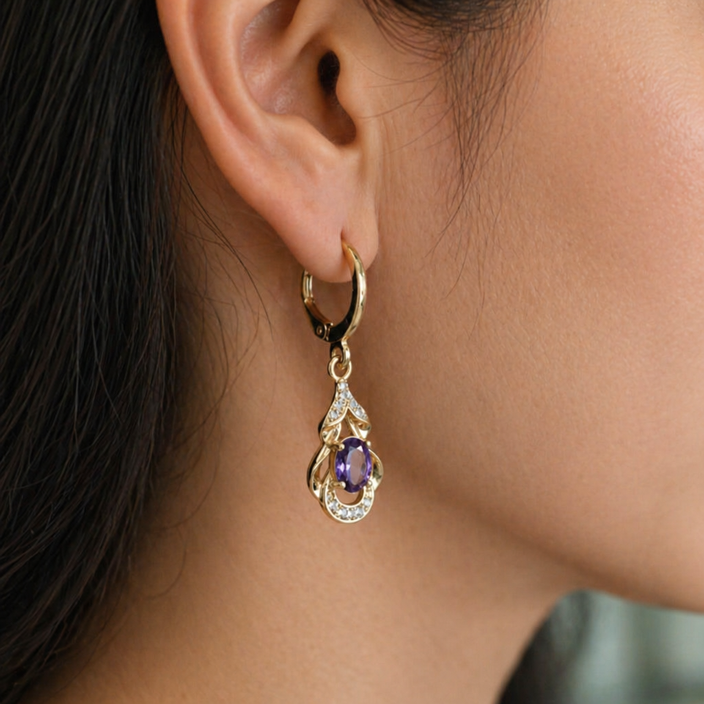 Moonlit Amethyst Teardrop Rose Gold Earrings