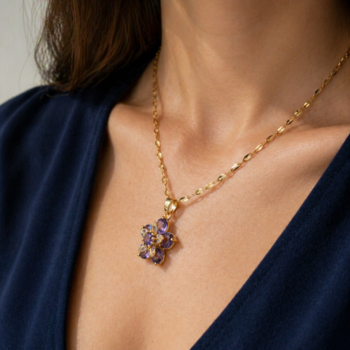 Amelyth Violet Flower Gold Necklace