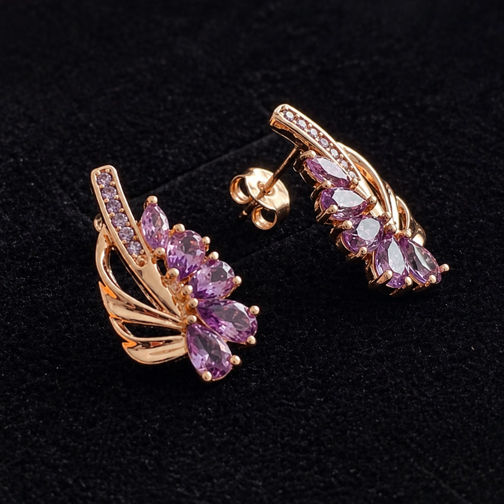 Viorelle Amethyst Wing Rose Gold Earrings