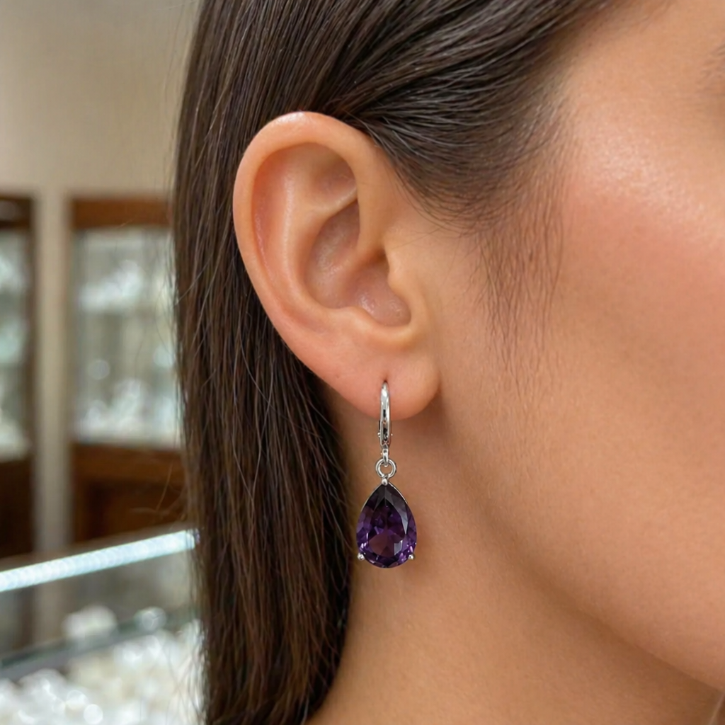 Amethyst White Gold Teardrop Earrings