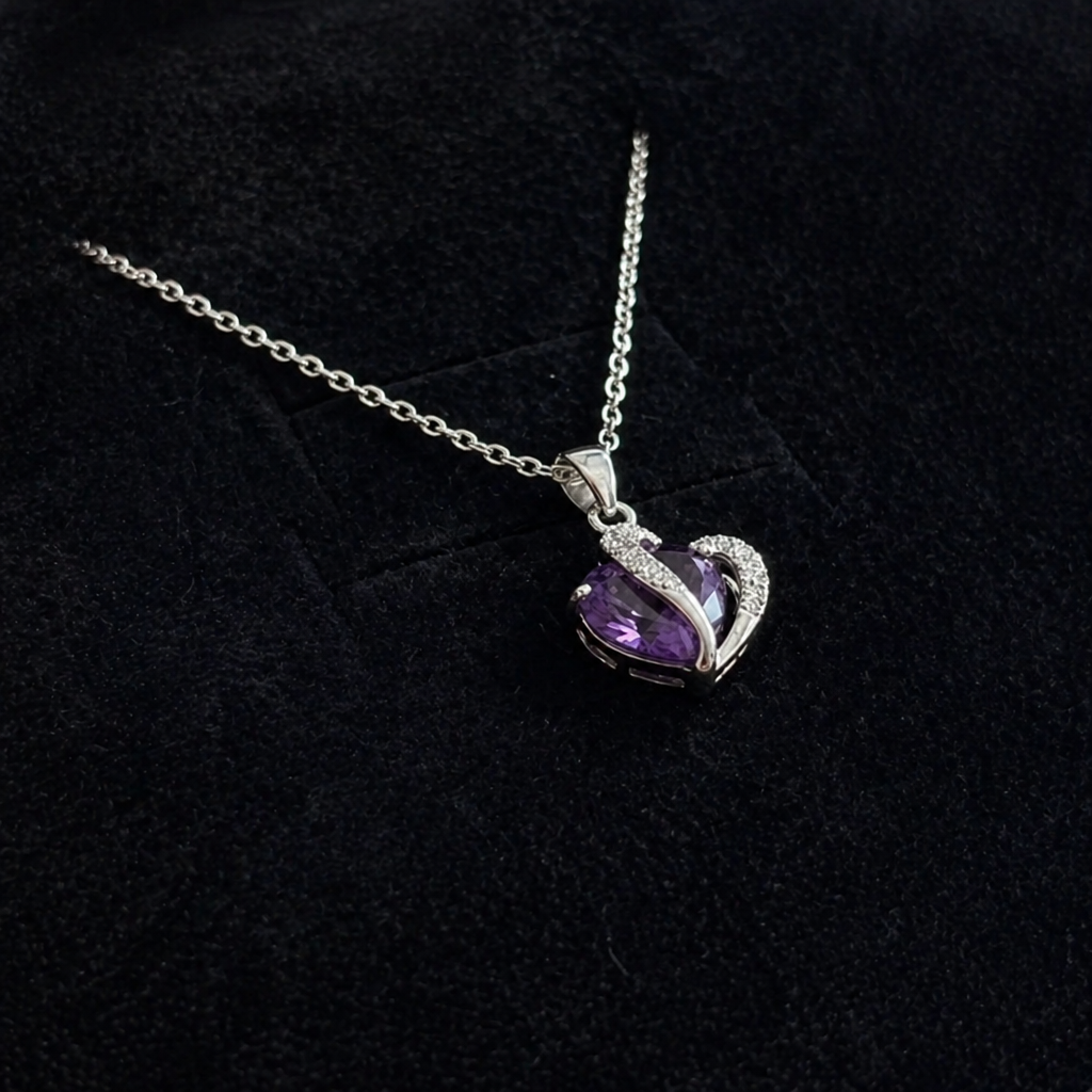 Amethyst Two Heart White Gold Necklace