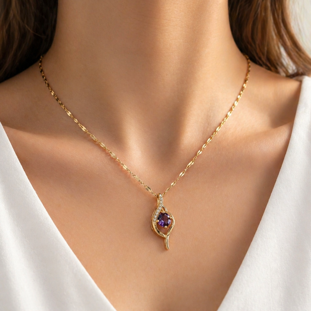 Vespera Amethyst Swirl Gold Necklace