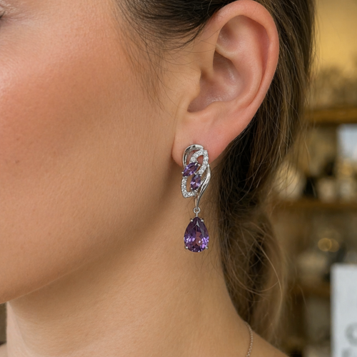 Amethyst Glimmer Drop White Gold Drop Earrings