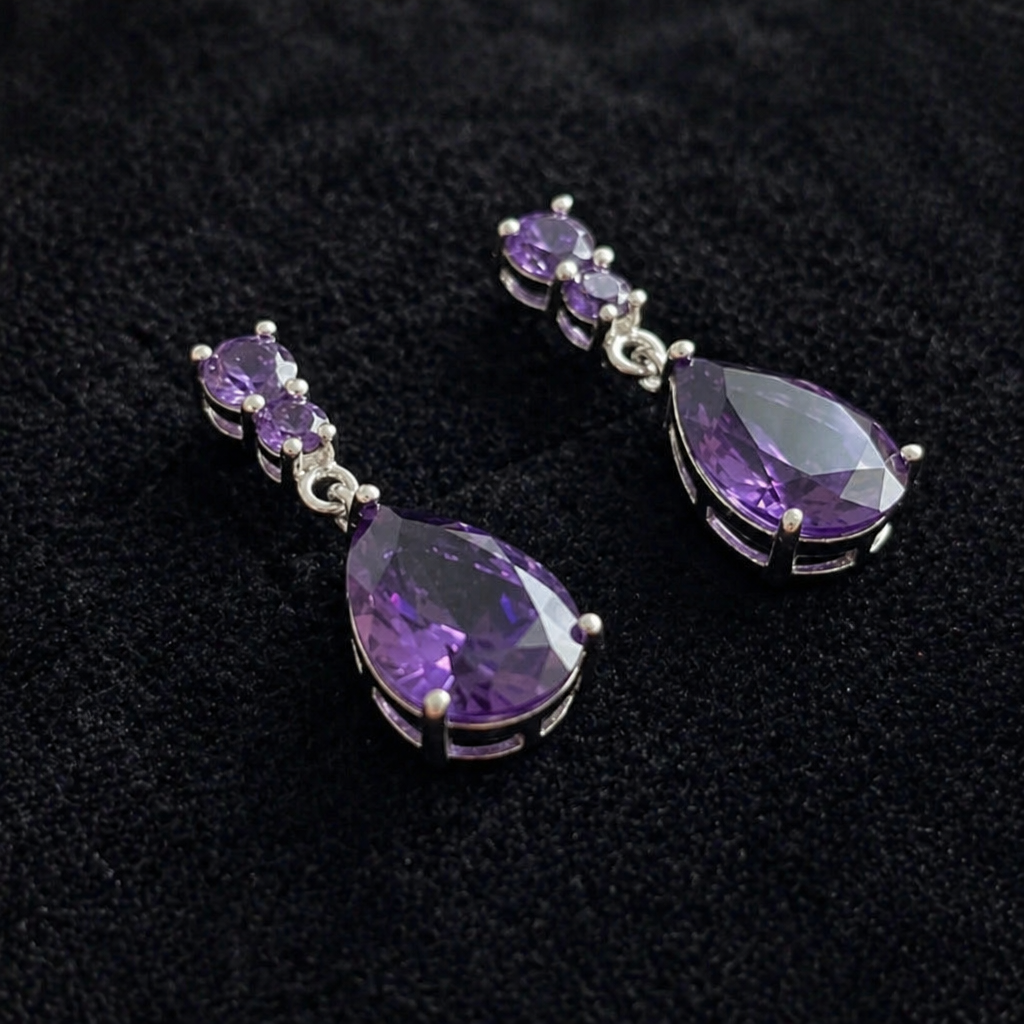 Amethyst Dewdrop White Gold Earrings