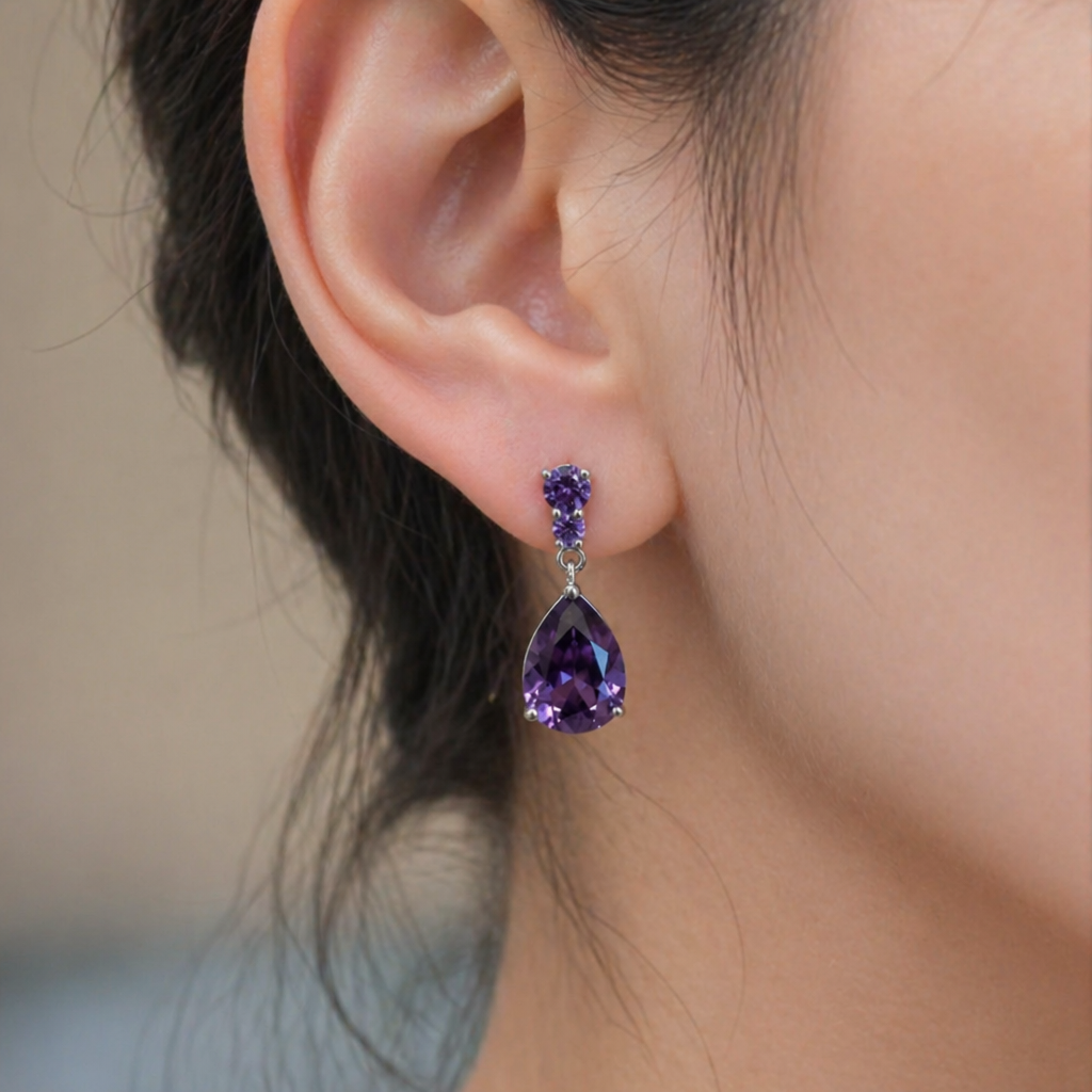 Amethyst Dewdrop White Gold Earrings