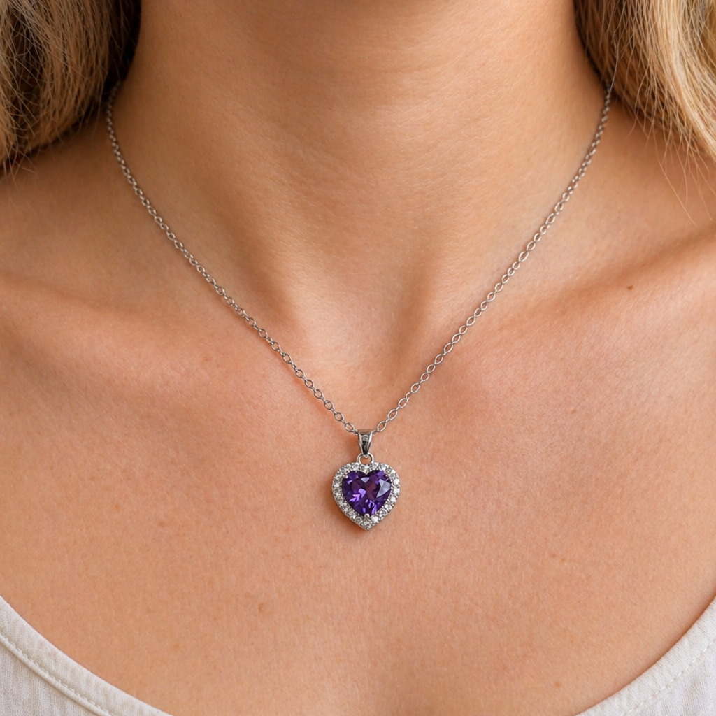Amethyst Heart Radiance White Gold Necklace