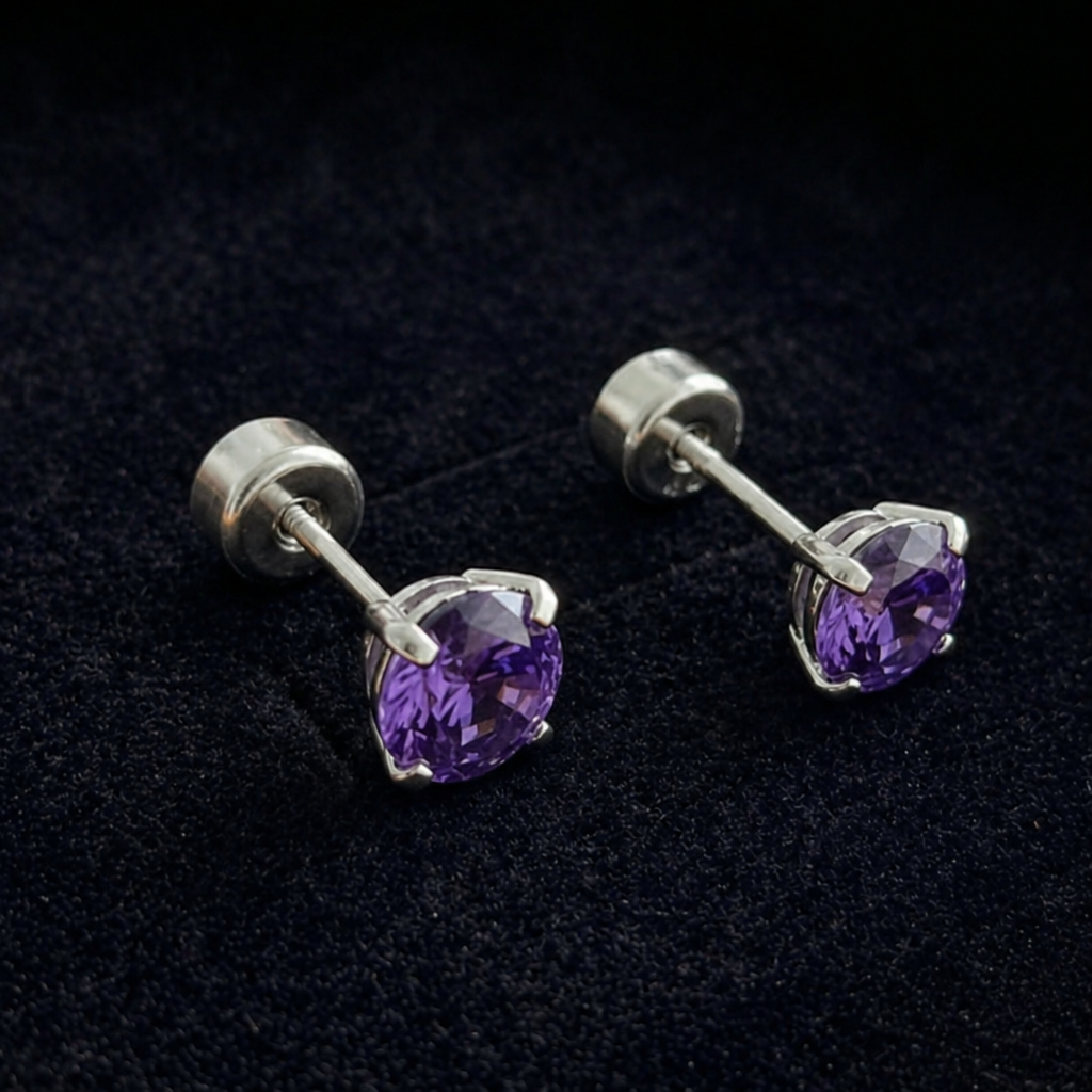 Amethyst White Gold Round Stud Earrings