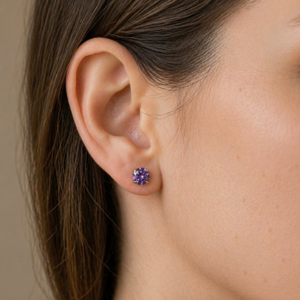 Amethyst White Gold Round Stud Earrings