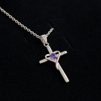 Amethyst Centre Cross White Gold Necklace