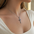 Amethyst Centre Cross White Gold Necklace