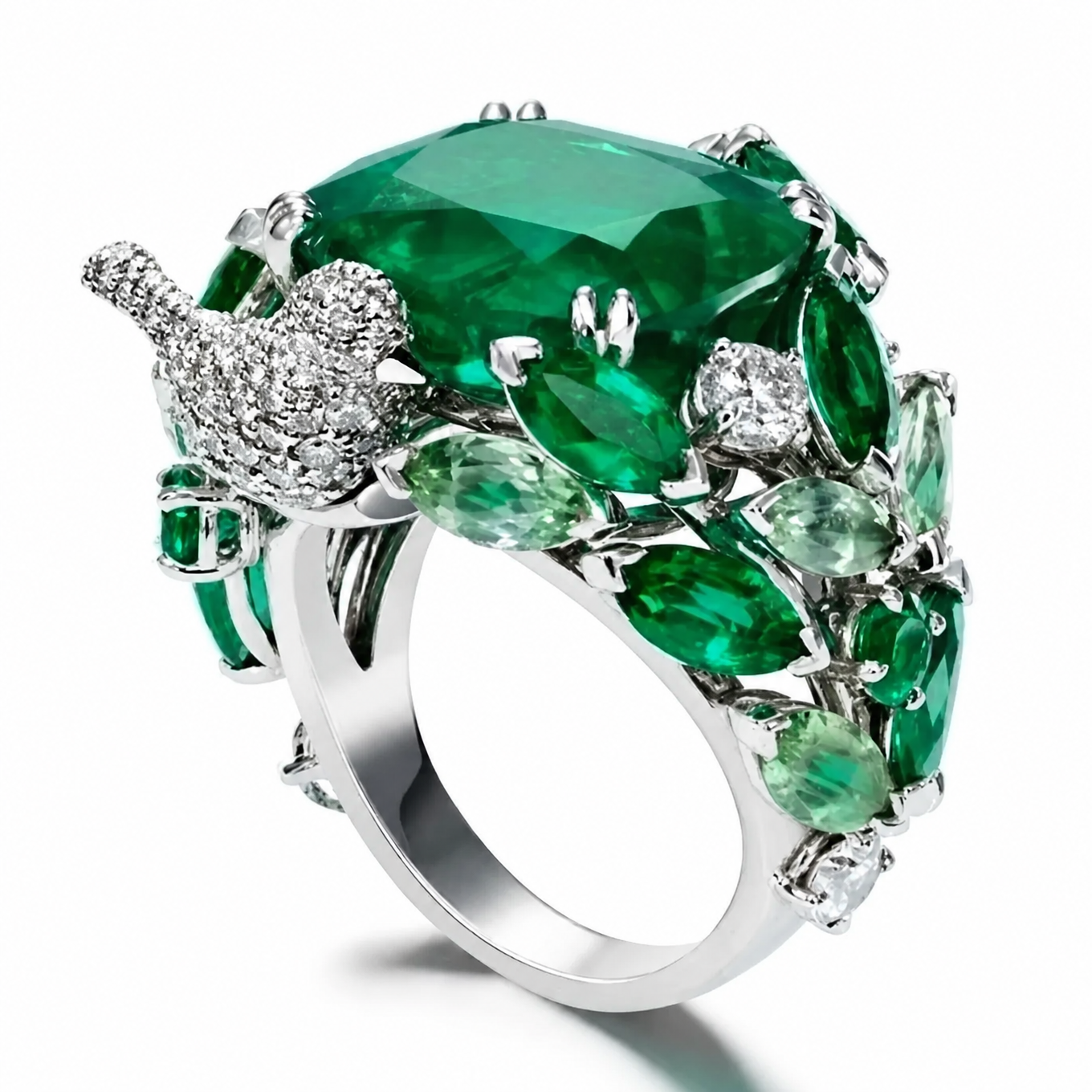 Green Crystalline Silver Ring