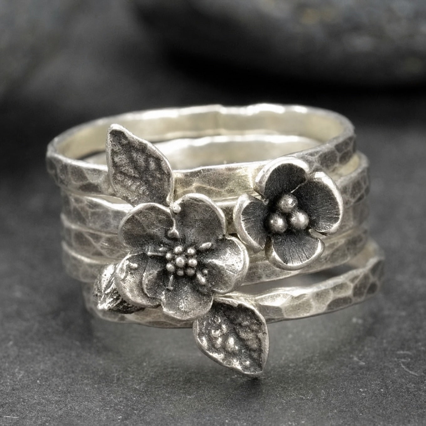 Vintage Flower Silver Layer Ring
