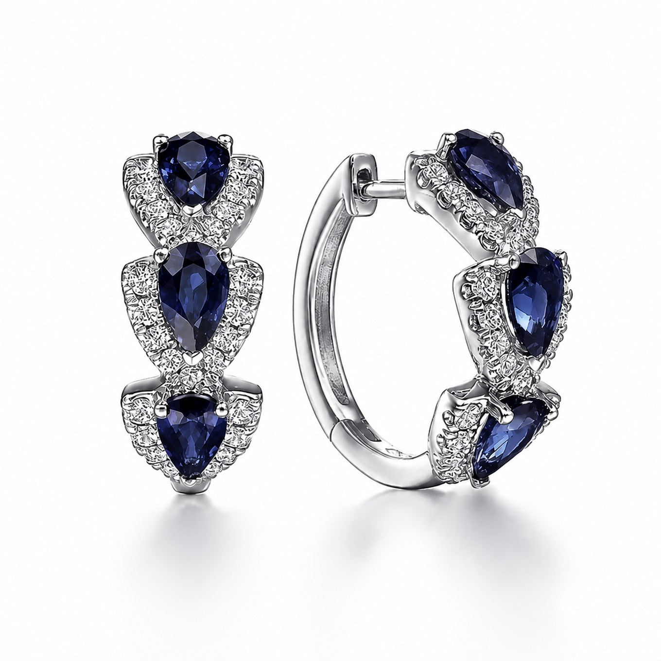 Royal Sapphire White Gold Crest Earrings