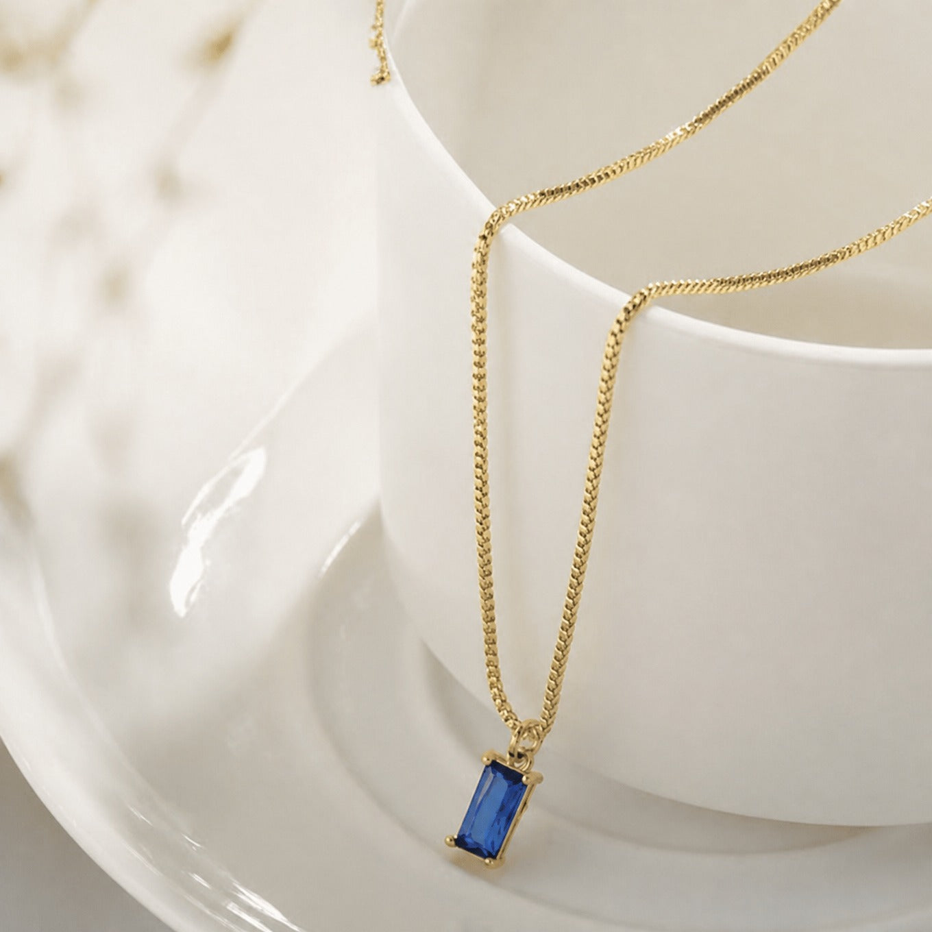 Minimalist Sapphire White Gold Necklace