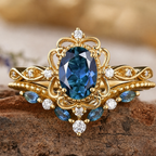 Azelia Sapphire Crown Gold Ring Set