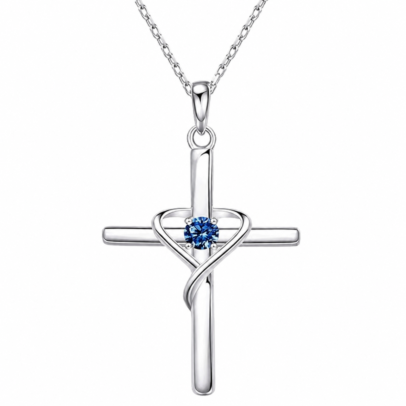Sapphire Cross White Gold Necklace