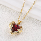 Angel Embrace Ruby Heart Gold Necklace
