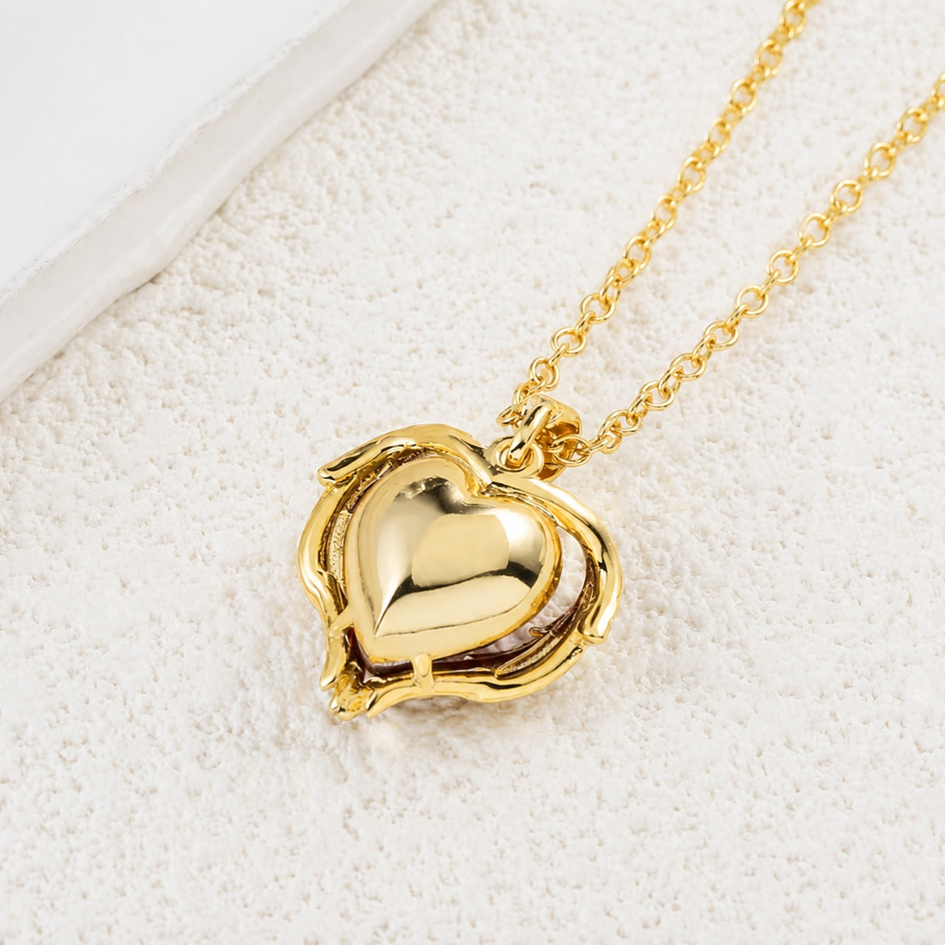 Angel Embrace Ruby Heart Gold Necklace