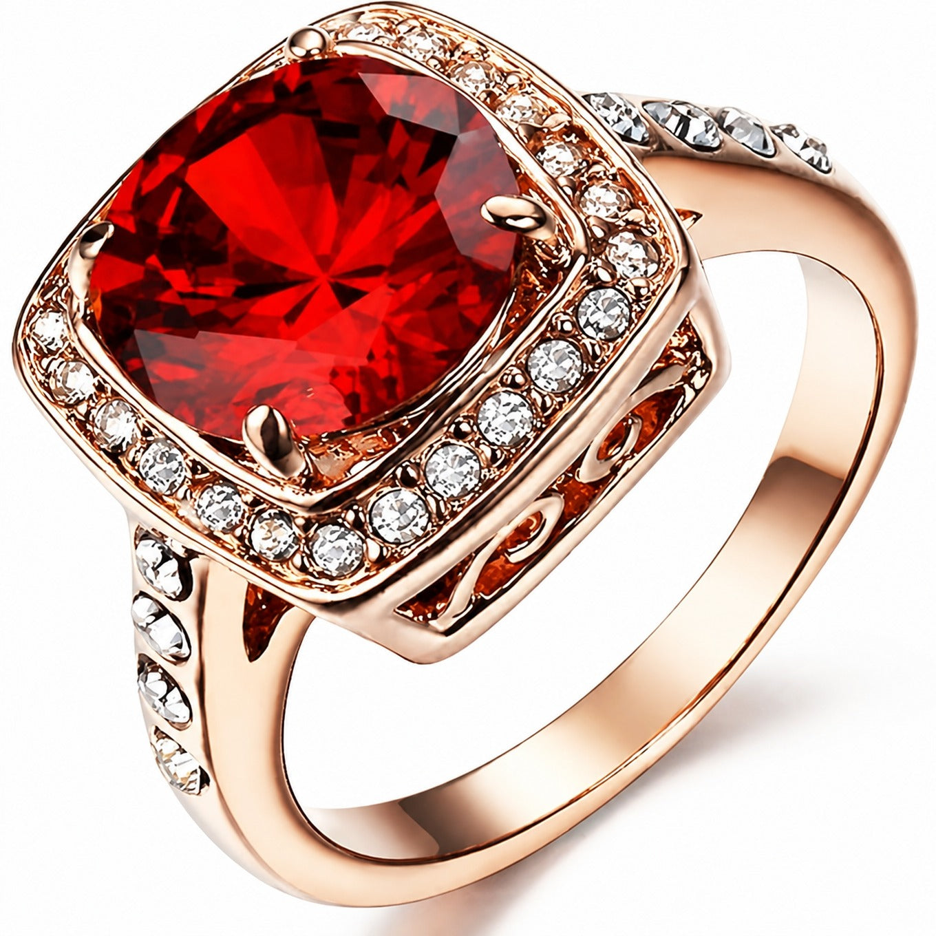 Ruby Halo Rose Gold Statement Ring
