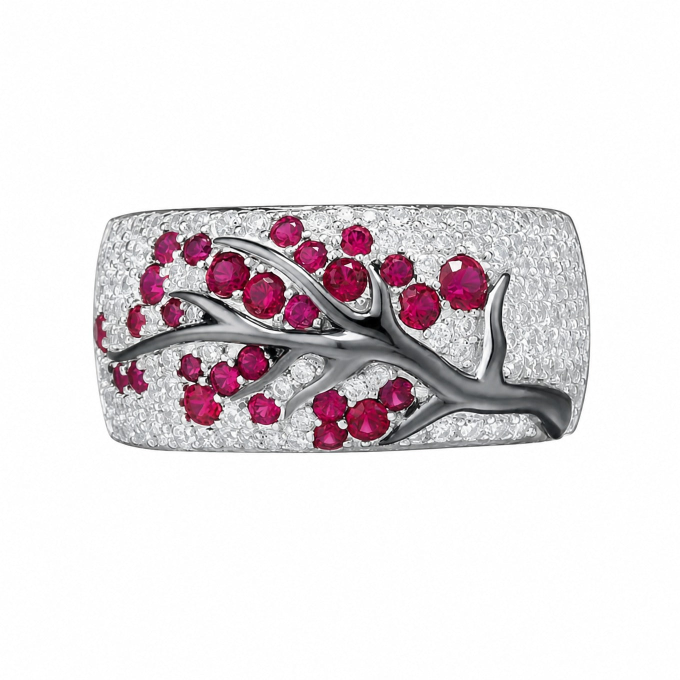 Ruby Blossom Tree White Gold Ring