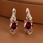 Crimson Twilight Drop Gold Earrings