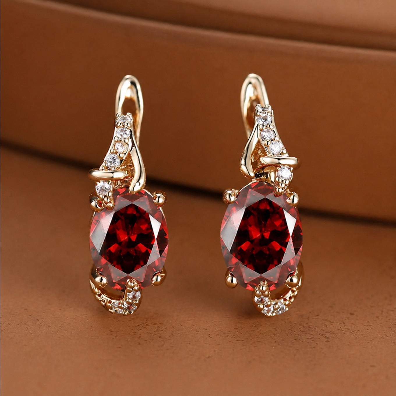 Crimson Twilight Drop Gold Earrings