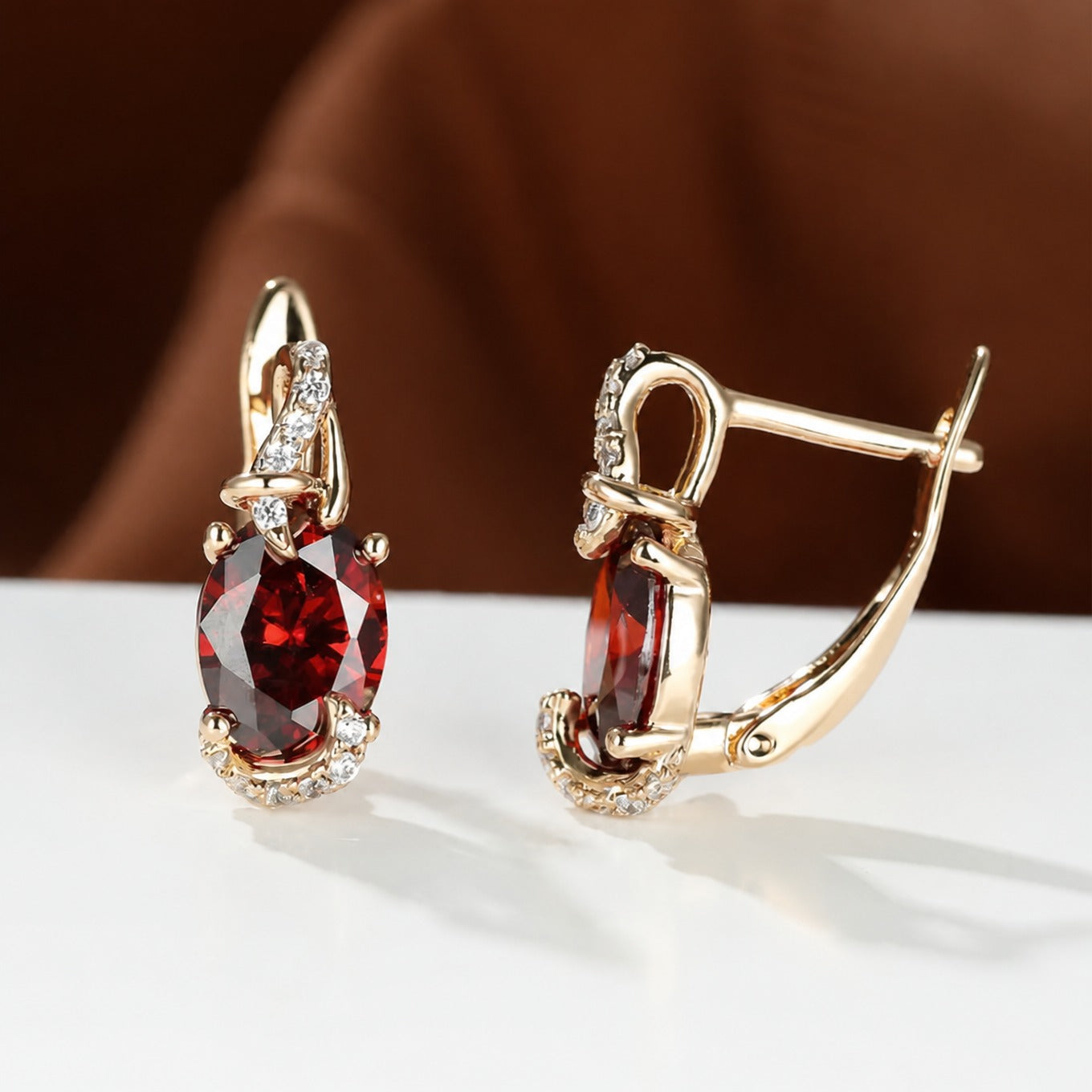 Crimson Twilight Drop Gold Earrings