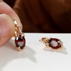 Crimson Twilight Drop Gold Earrings
