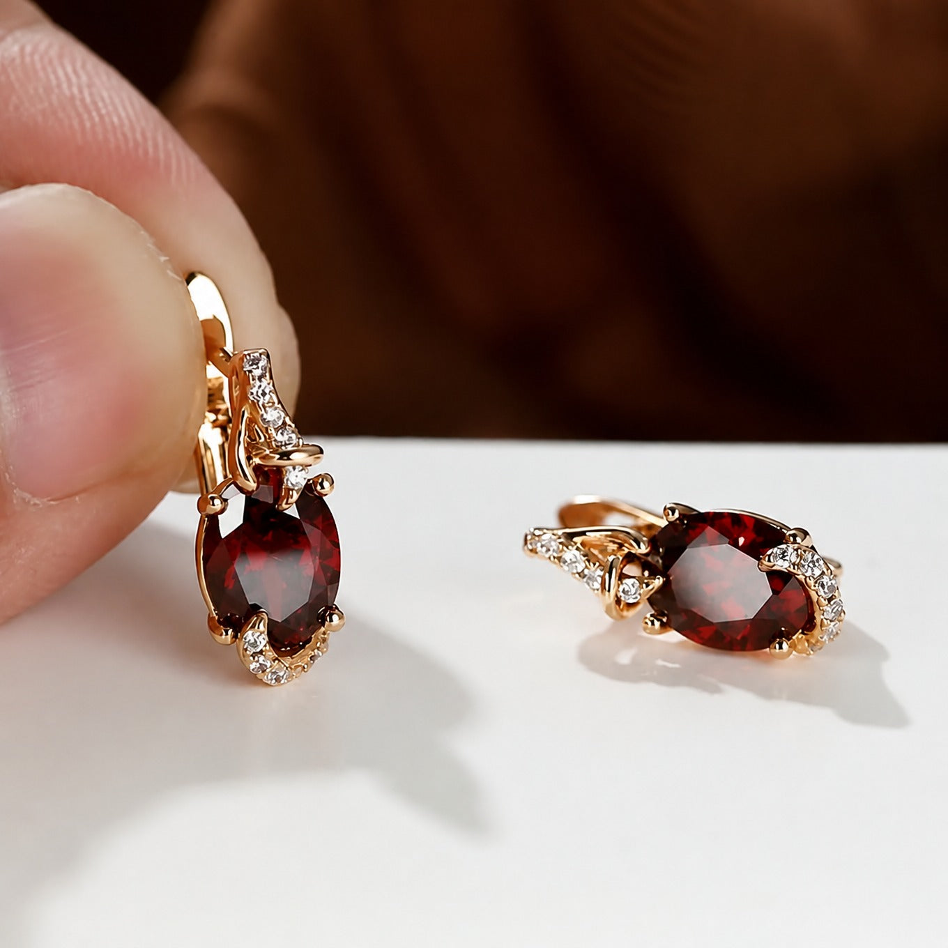 Crimson Twilight Drop Gold Earrings