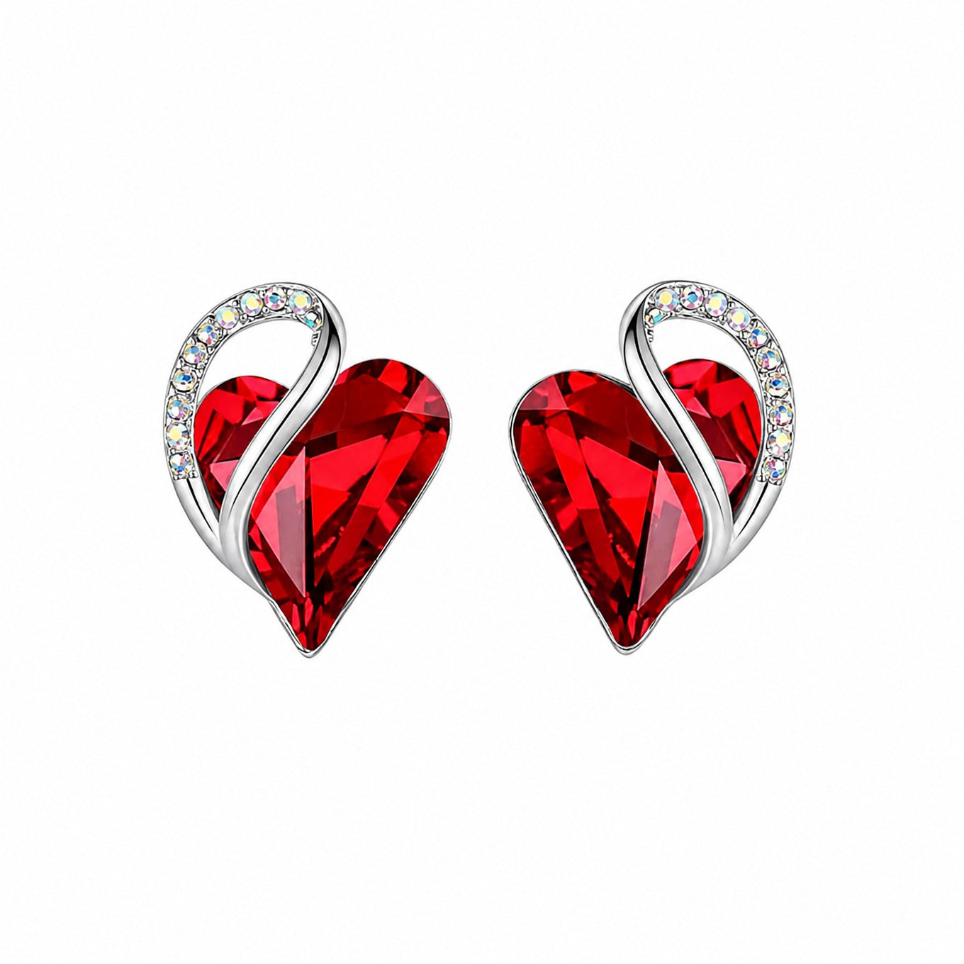 Infinity Heart Ruby Stud White Gold Earrings