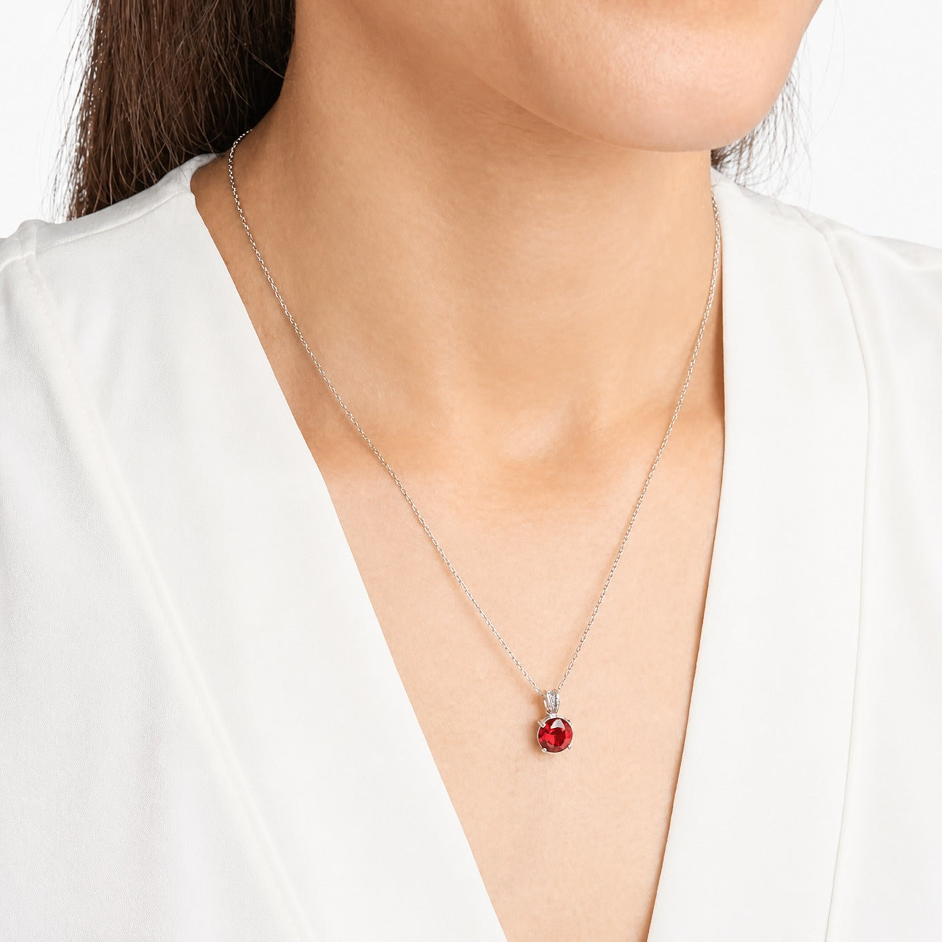 Round Cut Ruby White Gold Necklace