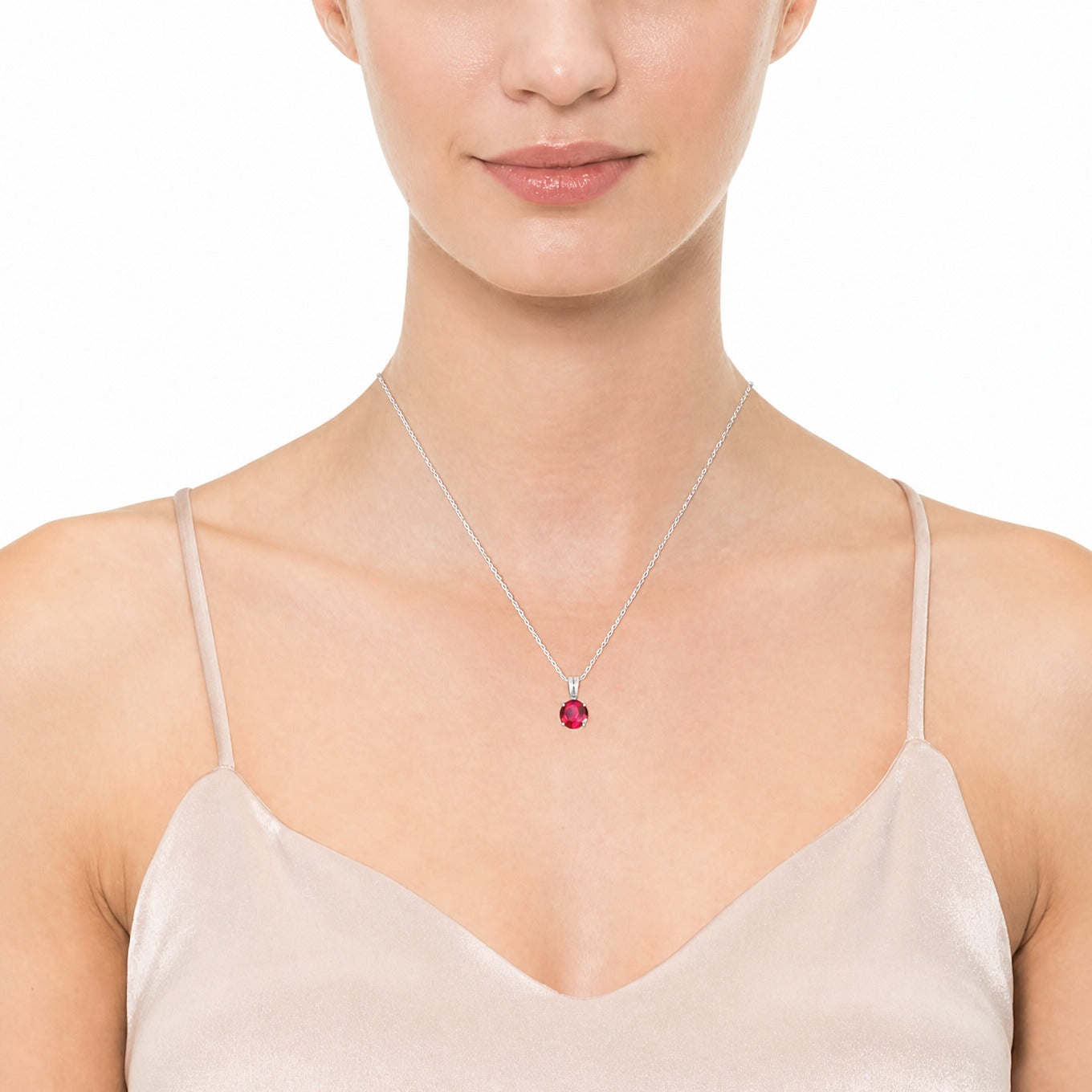 Round Cut Ruby White Gold Necklace