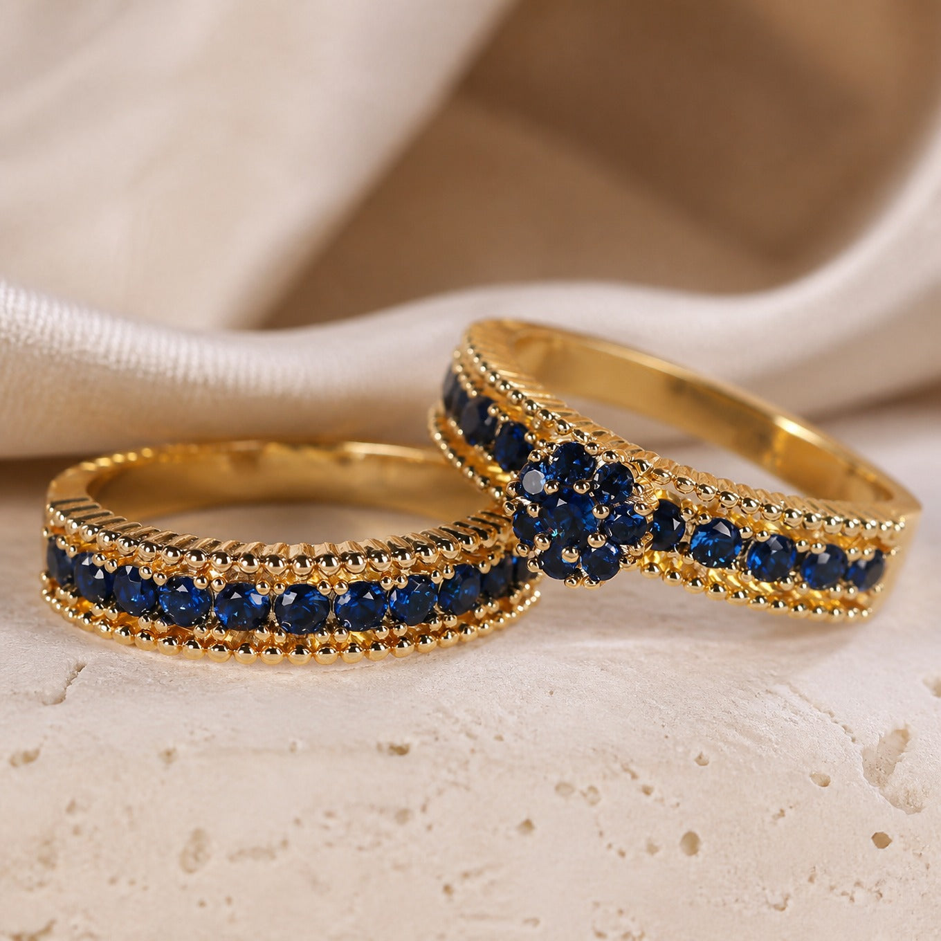 Sapphire Harmony Duo Ring Set
